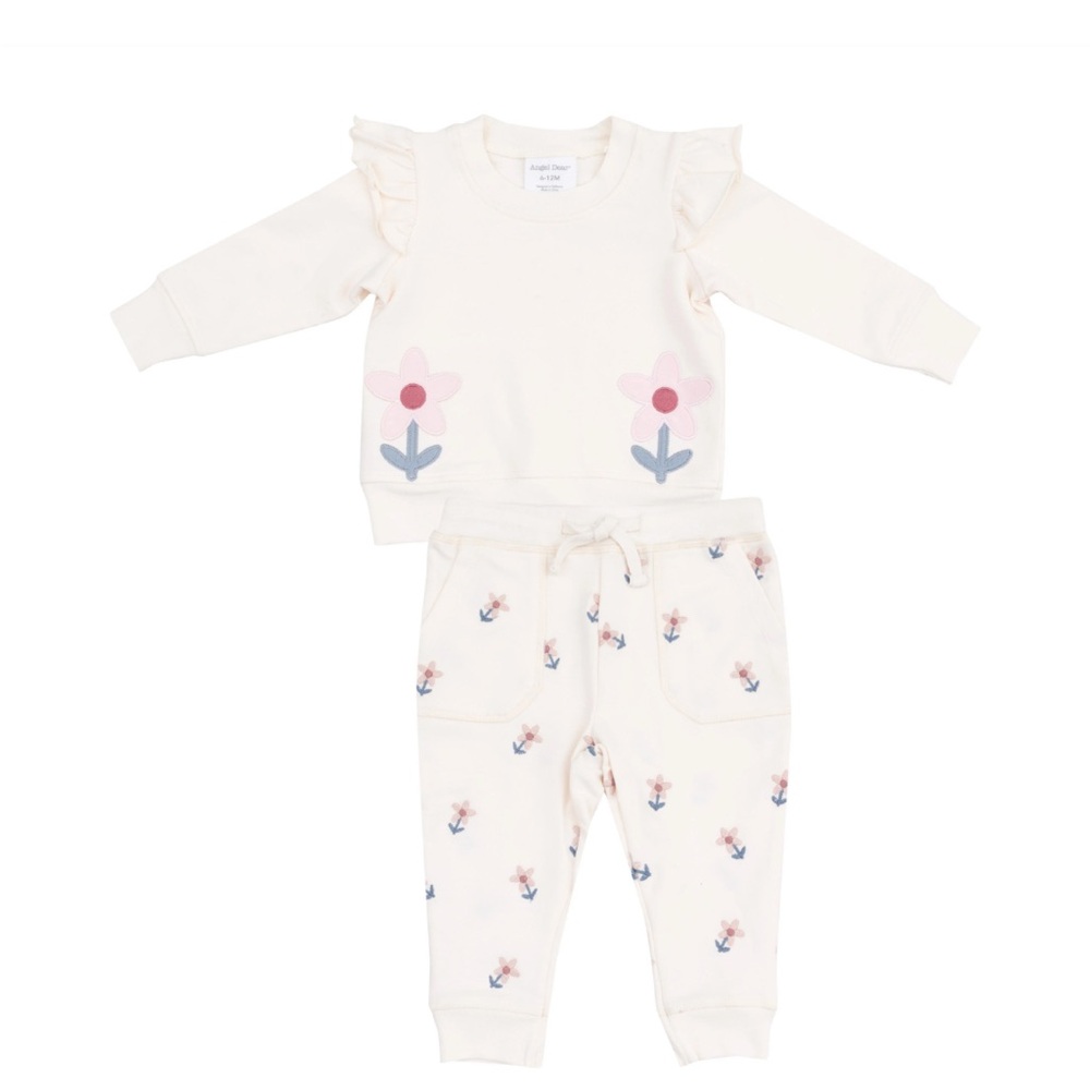 Angel Dear Danish Daisy Floral Ruffle Sweatshirt and Jogger Set